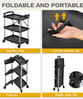 Heavy Duty Folding Utility Cart With 3 Tier Shelves DWVO 240 Lb Load Capacity Collapsible Rolling Cart With 360 Degree Swivel Wheels And Brakes