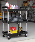 Portable Folding Service Cart With Three Tiers 330 Lb Capacity Workhorse Rolling Utility Cart On Wheels For Warehouse And Home Workshop Garage Restaurant And Office Use No Assembly Required