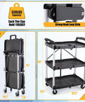Portable Folding Service Cart With Three Tiers 330 Lb Capacity Workhorse Rolling Utility Cart On Wheels For Warehouse And Home Workshop Garage Restaurant And Office Use No Assembly Required