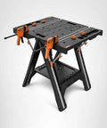 Pegasus 2 In 1 Folding Work Table And Sawhorse Portable Workbench With Clamps WX051 in black, showing surface and clamps