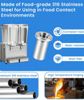 Food-grade 316 stainless steel sleeve and dispenser, corrosion- and wear-resistant, for beverage environments.