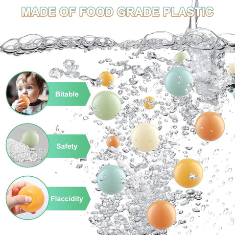 Ball Pit Balls (100 Pack, Orange,Teal) Plastic Balls with water for safe play, made of food-grade plastic.