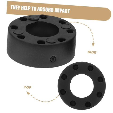 Foosball Table Rod Rubber Bumpers, 16 Pack Pro Grade Replacement Parts For Table Football, Side and Top View, Black Rubber