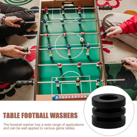 Pro Grade Foosball Gaskets And Bumper Pads Set for table football, showing a set of durable washer pads and players engaged in foosball.