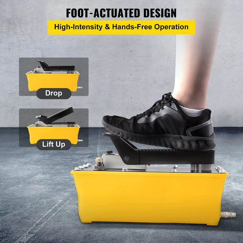 Foot pressing Air Hydraulic Pump, 10,000 PSI Hydraulic Foot Pump, 0.6 Gal Reservoir Foot Operated Air/Hydraulic Pump for machinery.