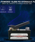 BESTOOL 10,000 PSI, 1/2 Gal Reservoir Foot-Operated Air Hydraulic Pump for Heavy Machinery Lifter & Auto Repair in use