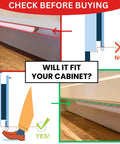 Diagram showing fit instructions for Hands Free Foot Pull Handle For Garbage Drawers And Bins Touchless Opener For Cabinets White Finish
