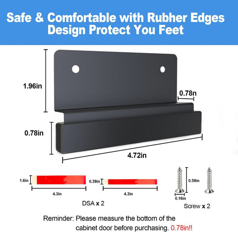Foot Pull For Trash Cabinet Drawer with dimensions and screws for easy install black touchless opener with rubber edges.