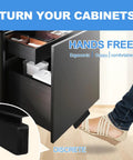 Foot Pull For Trash Cabinet Drawer Hands Free Design For Kitchen Cabinet, black foot-activated opener in use