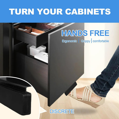 Foot Pull For Trash Cabinet Drawer Hands Free Design For Kitchen Cabinet, black foot-activated opener in use