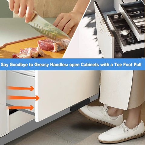 Foot Pull For Trash Cabinet Drawer Hands Free Design For Kitchen Garbage Cabinet Easy Install Touchless Opener with foot activation