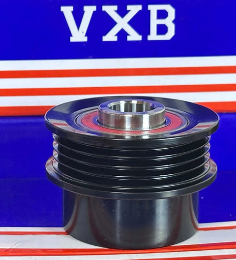 Side view of 920022 Alternator Idler Pulley Clutch (920022A) with metallic finish set against a branded background.