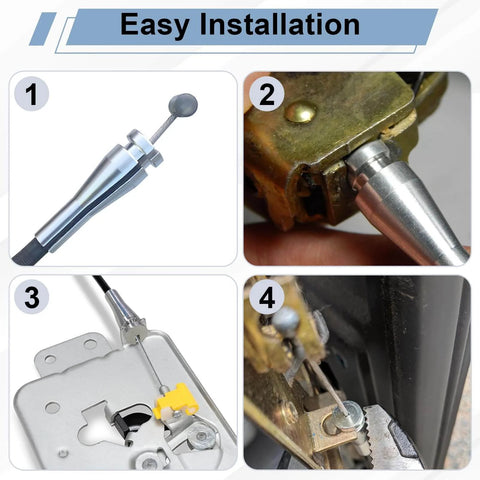 Four-piece door latch cable repair kit with cam ends including installation steps for Ford models, easy cammed ferrule design.