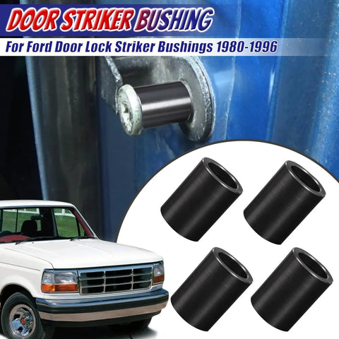 Four Piece Door Lock Lift Striker Bushings Set Seven Eighths Inch Size With Half Inch Inner Diameter And Eleven Sixteenths Inch Outer Diameter For Tailgate Liftgate Use Fits Ford F150 F250 F350 Bronco Mustang 1980 1996 1983 1993 shown with Ford truck image