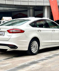Rear view of a white Ford Fusion 2013-2016, ideal for Beefed Up Front Bumper Repair Metal Plate installation
