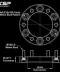 Diagram of Forged 6x5.5 Inch Wheel Spacers 1 Inch Thick Adapters Not Hubcentric 108mm Hub Bore M12x1.5 6x139.7 Bolt Pattern