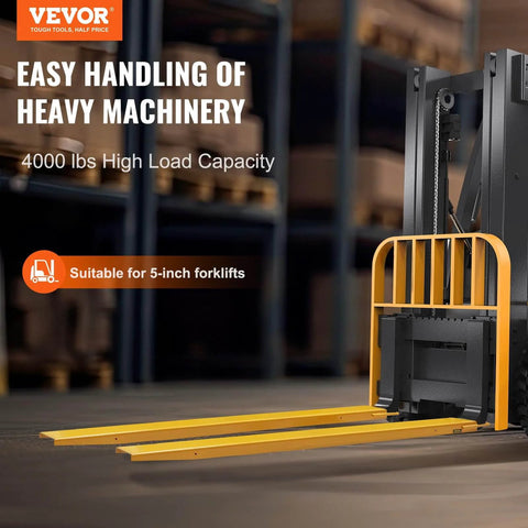 Heavy Duty Forklift Extensions 84 Inch Long 5.5 Inch Wide 1 Pair Pallet Fork Extensions for Forklifts 4000 Lbs Load Capacity Durable Q235 Carbon Steel Construction No Bending Under Heavy Loads Easy Slide On Fit installed on forklift