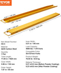 Diagram showing 72 Inch Fork Extensions For Forklifts, 5.5 Inch Wide Heavy Duty Steel Extensions, material details, and dimensions