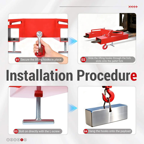 Installation steps for 6600 Lbs Capacity Forklift Lift Hook For Pallet Forks Universal Fit Built Tough With Swivel Hook Red Powder Coated Finish