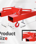 6600 Lbs Capacity Forklift Lift Hook For Pallet Forks Universal Fit Built Tough With Swivel Hook Red Powder Coated Finish ALMULOO Steel Lifting Hoist With 2 T Screws showing product dimensions