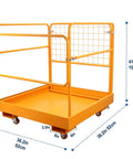 Forklift Safety Cage 36x36 Inch Platform With 1200 Lb Capacity Four Wheel Aerial Lift Basket Rails, heavy-duty steel, side view