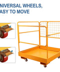 Forklift Safety Cage 36x36 Inch Platform With 1200 Lb Capacity Four Wheel Aerial Lift Basket Rails with universal wheels