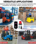 Forklift Speed Limit Alarm With Remote Overspeed Siren 115dB Three Level Adjustable Alarm System displayed in industrial settings