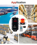 Forklift Speed Alarm System With Remote Overspeed Siren 120dB And Warning Light Waterproof IP67 DC 12 To 48V Three Level Alarm Settings Plus Vehicle Lock For Safer Worksites And Freight Handling in various settings.