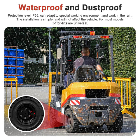 Forklift Speed Alarm System With Remote Overspeed Siren 120dB And Warning Light Waterproof IP67 in use on forklift in rain