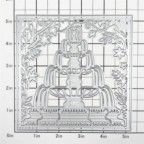 Fountain Background Metal Cutting Dies Set for Card Making and Scrapbooking, embossed fountain design on square carbon steel die.