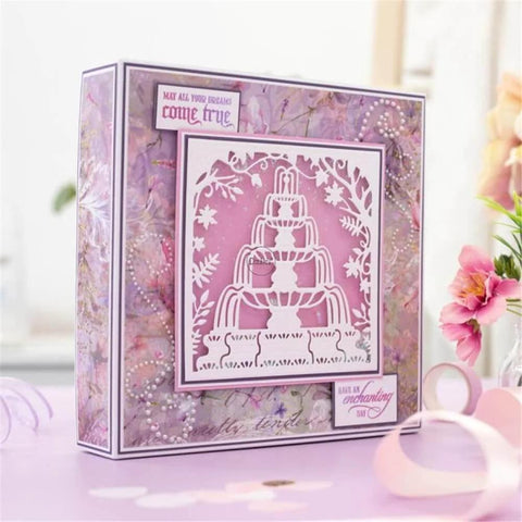 Fountain Background Metal Cutting Dies Set For Card Making And Scrapbooking Embossing Die Cuts Stencils Storage Pockets Kit displayed
