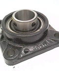 Four Bolt Flange Mount Ball Bearing Unit With 1.4375 Inch Bore In Cast Iron Housing Intermediate Duty Set Screw Locking Flange Mount Design For Smooth Reliable Machinery Support In Industrial Equipment, close-up view.