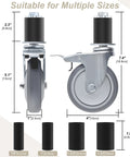 Four Inch Universal Adjustable Caster Wheels Set With Brakes For Tube Legs From 7/8 Inch To 1-5/8 Inch showing size options