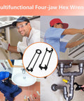 2 Piece Four Jaw Hex Wrench Basin Wrench Set for Tight Spaces Maintenance Installation and Removal of Faucet Nuts Screws and Threads