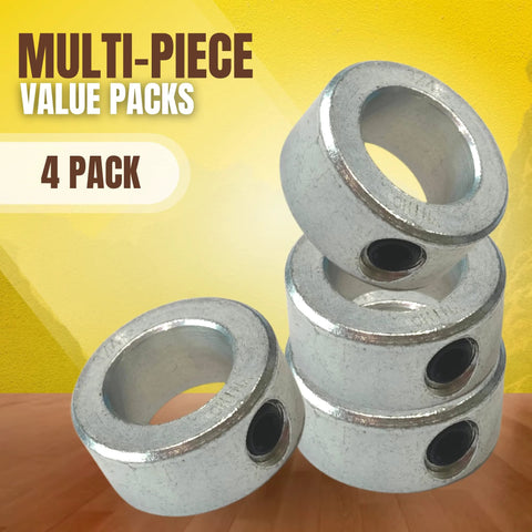 Four Pack 0.75 Inch Bore Solid Steel Shaft Collars Zinc Plated For Machinery And Industrial Use With Socket Cup Point Set Screws
