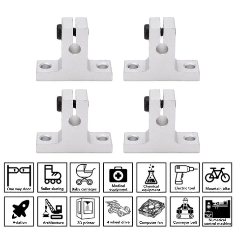 Four Pack SK6 Aluminum Linear Rail Clamping Supports for 6mm Shafts High Precision Guide Rails for 3D Printers and CNC Machines
