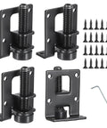 Four-pack adjustable L shaped furniture leveling feet with heavy duty brackets for stable height control, includes screws and hex wrench.
