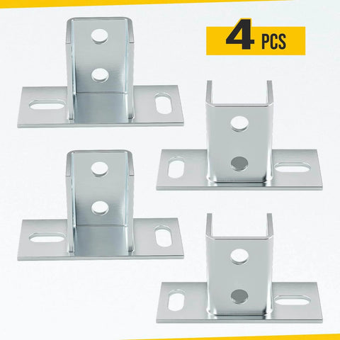 Four-pack U post base brackets for 1-5/8 inch strut channel provide secure floor ground mounting with galvanized carbon steel