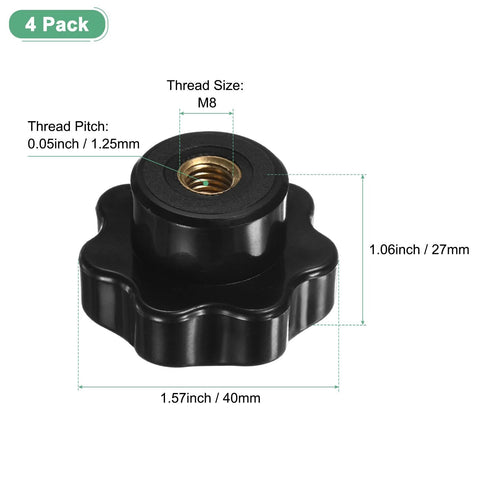 Four Pack Seven Star Knobs With M8 Female Thread And 40mm Seven Pointed Head Brass Screw On Threaded Knobs For Machinery Electronics.