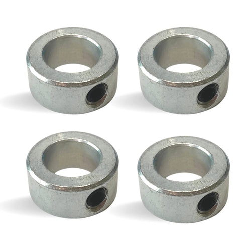 Four Pack 0.75 Inch Bore Solid Steel Shaft Collars Zinc Plated For Machinery, Industrial Use, Socket Cup Point Set Screws