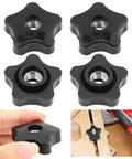 Four Pack T Track Knobs For Sawing And Drilling Machines Through Hole Three Eighths Inch Durable Five Star Knurled Nuts Black