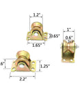 Four Pack Color Zinc Plated V Groove Track Wheel Set 1.2 Inch Diameter Wheel With 1.0 Inch Width And 0.6 Inch V Groove Notch Depth 0.3 Inch Ideal For Sliding Doors Mechanical Carts And Mobile Workbenches Heavy Duty 450 Lb Load Capacity dimensions shown