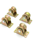 Front view of Four Pack Color Zinc Plated V Groove Track Wheel Set with 1.2 inch diameter and 1.0 inch width, ideal for sliding doors.