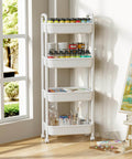 Four Tier Rolling Cart With Wheels For Kitchen Office Bedroom And Craft Storage Lightweight Yet Sturdy Utility Cart On Locking Casters White