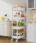 Four Tier Rolling Cart With Wheels For Kitchen Office Bedroom And Craft Storage Lightweight Yet Sturdy Utility Cart On Locking Casters White