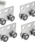 Four Wheel Trolley Assembly With Roller Bearings For Unistrut Channel One And Five Eighths Inch Wide And Taller Supports Steel Plate