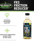 FR3 Friction Reducer Nano Lubricant With Wear Protection For Metal Surfaces 32 Oz bottle displayed with benefits text