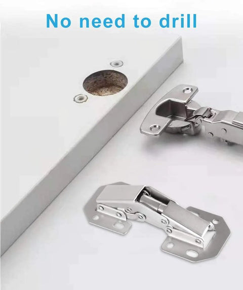 Hidden Frameless Cabinet Hinges 4 Pack DOBOGA Concealed 90 Degree Surface Mount with nickel finish on table, no drill needed