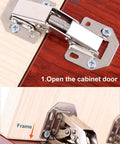 Installation of Hidden Frameless Cabinet Hinges 4 Pack DOBOGA Concealed 90 Degree Surface Mount on cabinet door, open and close view