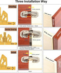 Installation methods for Hidden Frameless Cabinet Hinges 4 Pack DOBOGA Concealed 90 Degree Surface Mount Hinges with diagrams.